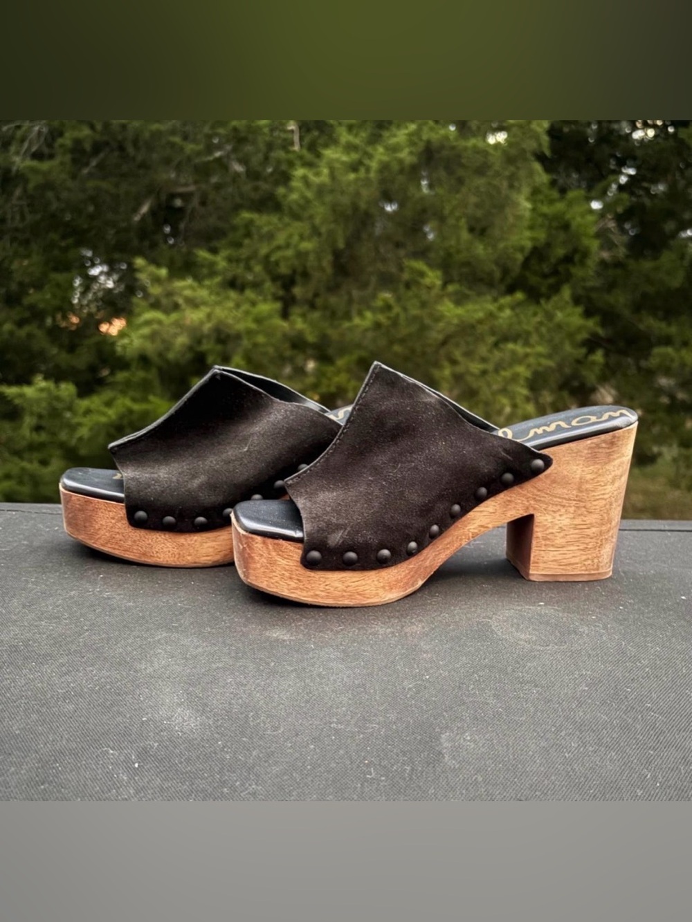 Sam Edelman Josselyn Black Suede Platform Clog Mules 7.5 boho whimsygoth